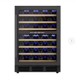 23.5 in. Dual Zone 54-Bottle Undercounter/ Freestanding Wine Cooler in Black with Reversible Door, Removable Shelv