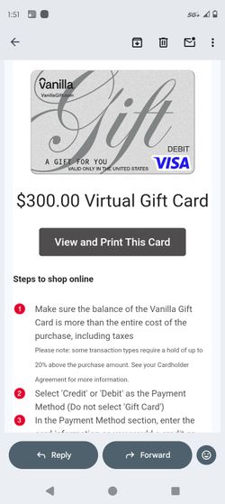 Vanilla Visa $300 Virtual Gift Card