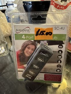 (SUPER SONIC LIVE LIFE EASY 4” PORT USB 2.0” HUB BLACK PORTABLE CHARGER)
