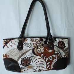 Brighton Women's Multicolor Earthstone Canvas Brown Leather Handbag
