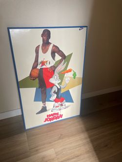Vintage Nike Hare Jordan poster in frame featuring Michael Jackson & Bugs Bunny