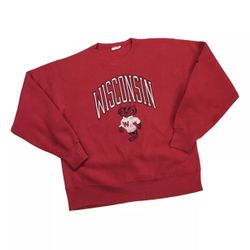 VINTAGE WISCONSIN BADGERS SWEATSHIRT XL MENS RED CREWNECK PULLOVER SPELLOUT USA