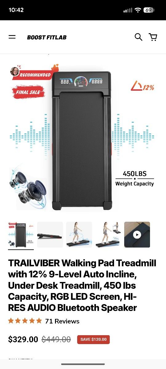 TRAILVIBER Walking Pad Treadmill with 12% 9-Level Auto Incline, Under Desk Treadmill, 450 Ibs
