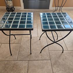 Two Tables Tile Table Metal Base Legs Tabletop 15.75" square 21" tall