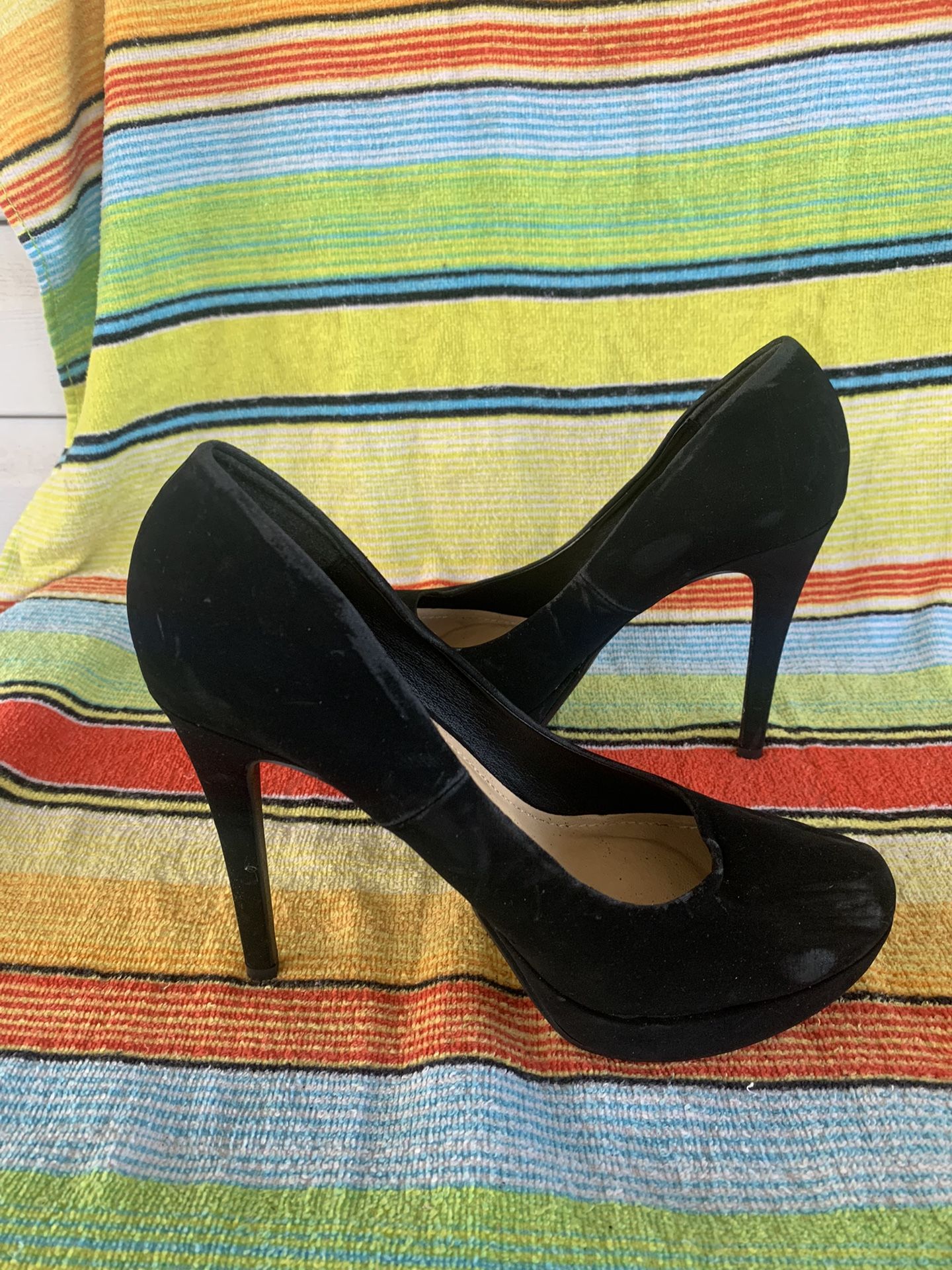 Black suede high heels size 9
