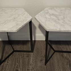 WEST ELM HEX MARBLE SIDE TABLE SET OF 2