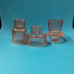 Glass Ribbed Candle Holders, Set Of 3