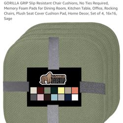 GORILLA GRIP Slip Resistant Chair Cushions, No Ties Required, Memory Foam Pads for Dining Room, Kitchen Table, Office, Rocking Chairs, Plush Seat Cove