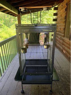laytop Bird Cage With Seed Guards, Playtop & Ladder, 5 Stainless Cups, 3 Swing Out Feeder Doors And Cover