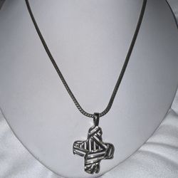 Collectible Vintage Anne Klein Modernist Silver Cross Pendant  on  Wheat Chain Necklace