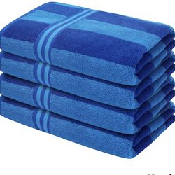 Organix Oversized Cabana Striped Beach Towel 36"x72" Large Highly Absorbent Towels, 100% Ringspun Cotton Bathroom and Pool Towels 4 Pack Adult, Luxury