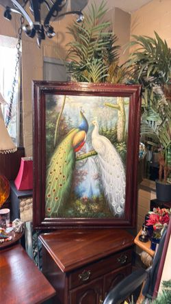 Beautiful oil on canvas peacock