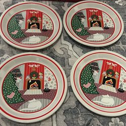 Vintage Holiday Plates In Box Night Before Christmas 