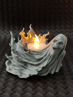 Halloween LED Tea Light Holder 3D Printed Cursed Ghost Pumpkin