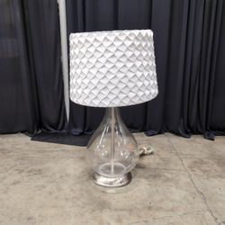 Clear Glass Base Table Lamp with White Quilted Shade