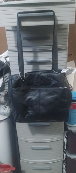 BLK LEATHER TOTE