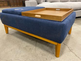 JASON Navy Blue Ottoman with Storage & Removable Trays