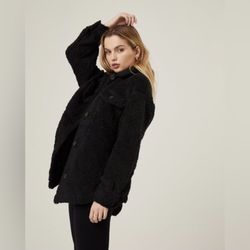 Wild Fable Black Sherpa Button Front Jacket Women’s Size Large