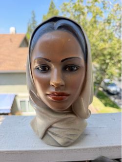 Vintage Marwal Chalkware Woman Bust Headscarf MCM 10"