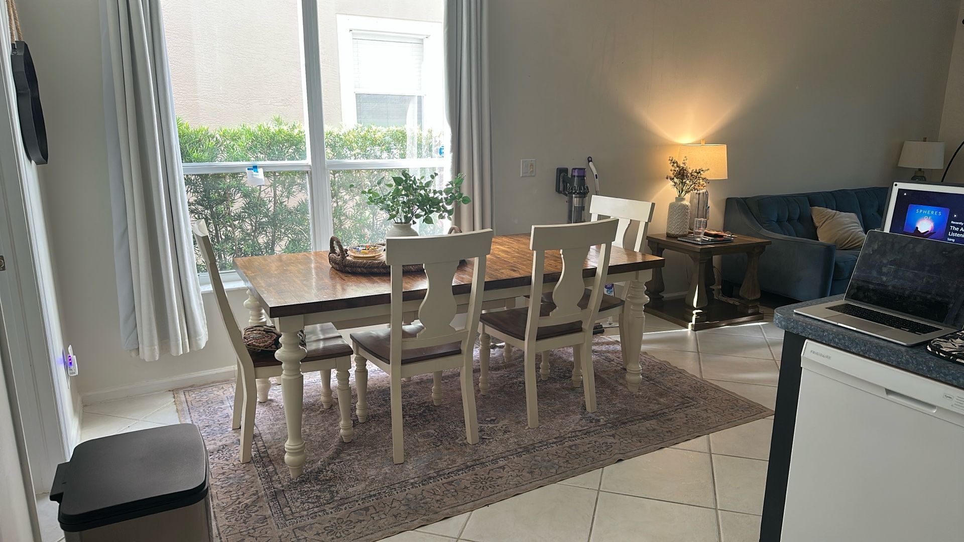 Wood And Off White Table Bench 