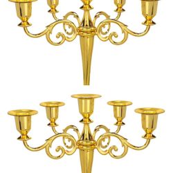 2- Metal Candelabra 5-Candle 10.1 Inch Tall Candle Holder Stick for Home Wedding Event and Party Festival,Gold