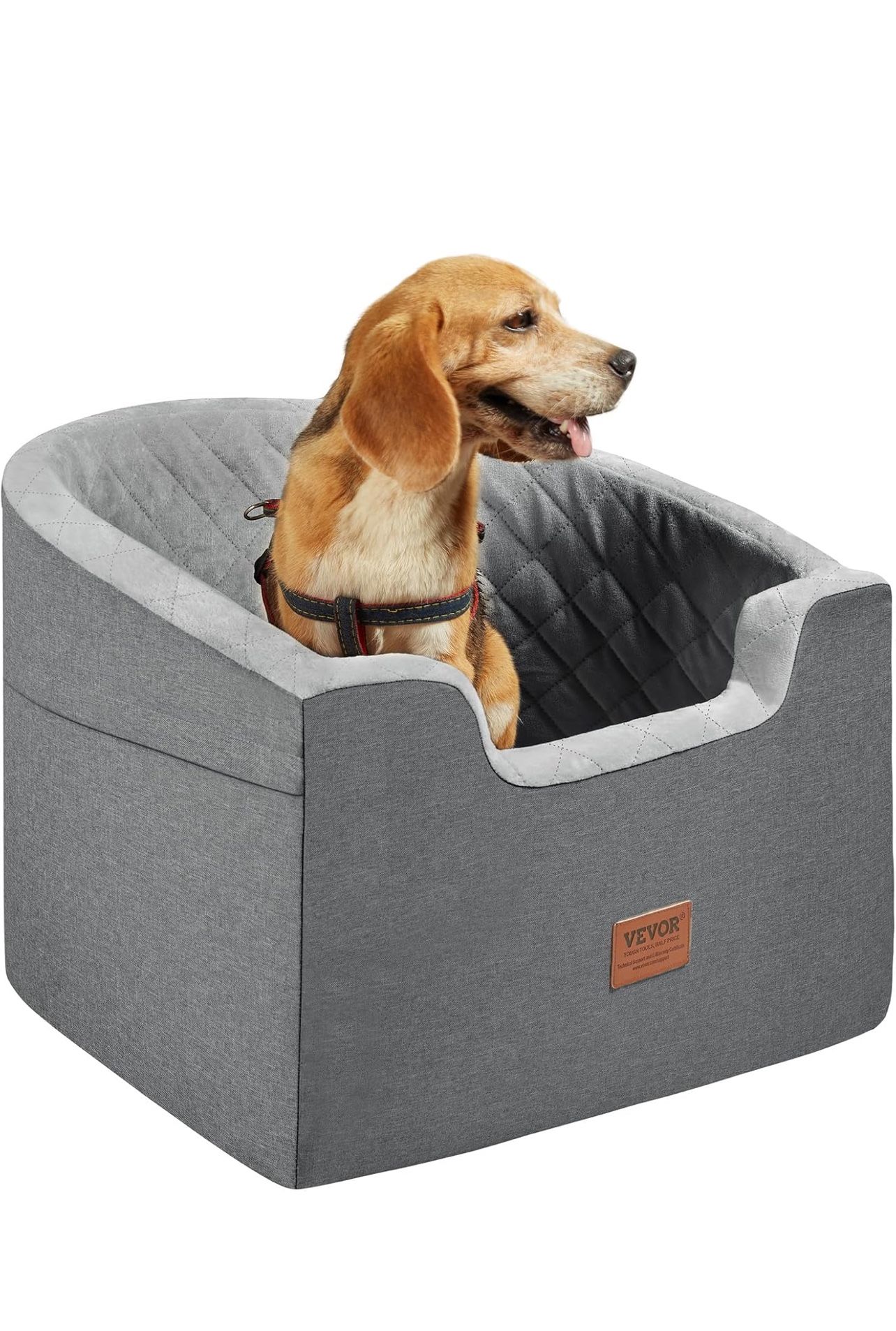 VEVOR Dog Car Seat, Waterproof Car Booster Seat with a Storage Pocket, Safety Clip-On Leash and Sponge Filling, Dog Car Bed
