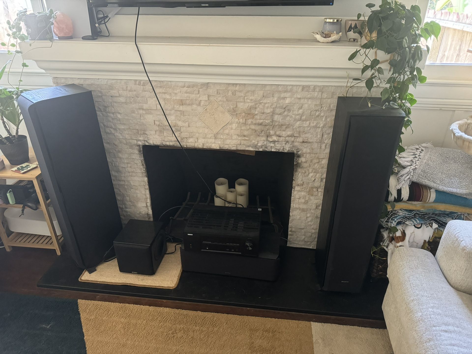 Full Sound System (Big left and right speaker, center speaker, subwoofer, and controller and remote)