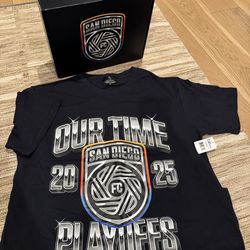 SAN DIEGO FC 2025 PLAYOFFS Collection   The bundle includes 2025 playoff hat & Playoff  t-shirt & Commemorative Collectible SDFC PLAYOFFS 2025 BOX