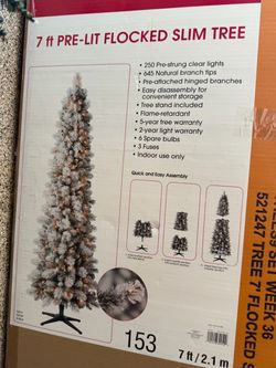 7 ft Pre-Lit Flocked Slim Christmas Tree