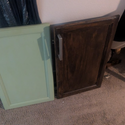 ​4 Cabinet Doors w/ Hardware - Sage Green & Dark Wood