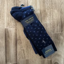 Polo Ralph Lauren Super Soft Dress Socks 3-Pairs Mens Size 6-12 Navy Blue Print