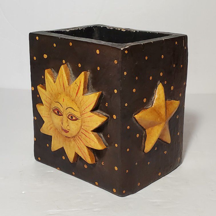 Wood Celestial Box Sun Moon Stars