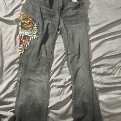 Dark grey Ed Hardy Flared Denim Jeans Size 24