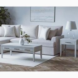 Grey 47" Wide Rectangle Wood Coffee Table | Storage | Drawers With 22" Wide Square Wood End Table | Storage | Drawer 