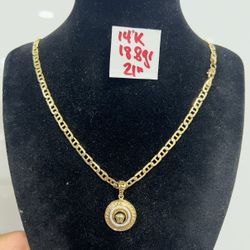 14K Solid Gold Chain and Pendant For Wedding 18.8Gr 21 Inches Long 