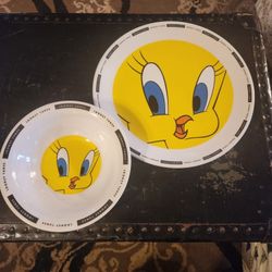 Vintage Tweety Bird Melamine Plate And Bowl