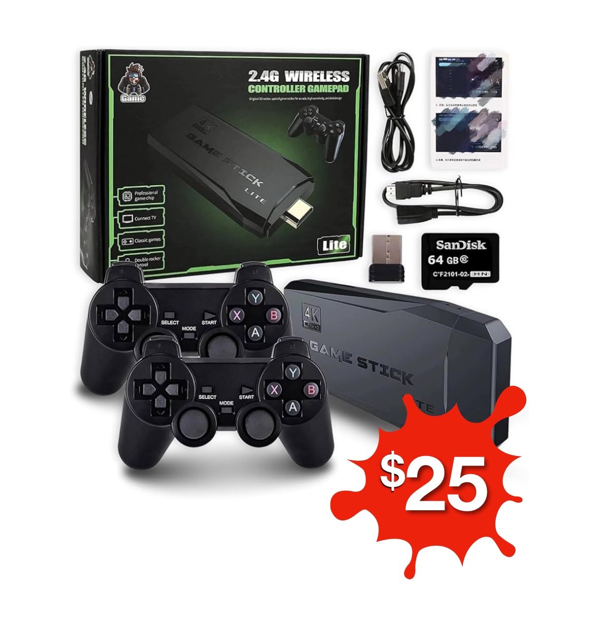 Retro Game Console TV Stick 64GB 4K HDMI | 20,000+ Classic Games