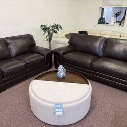 Furniture- 100% Real Top Grain Leather Sectional- Myars 