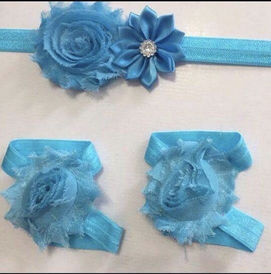 Beautiful handmade flower headband and barefoot sandals sets