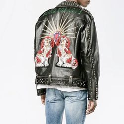 New Men’s Gucci Medium M Black Leather Biker jacket 48