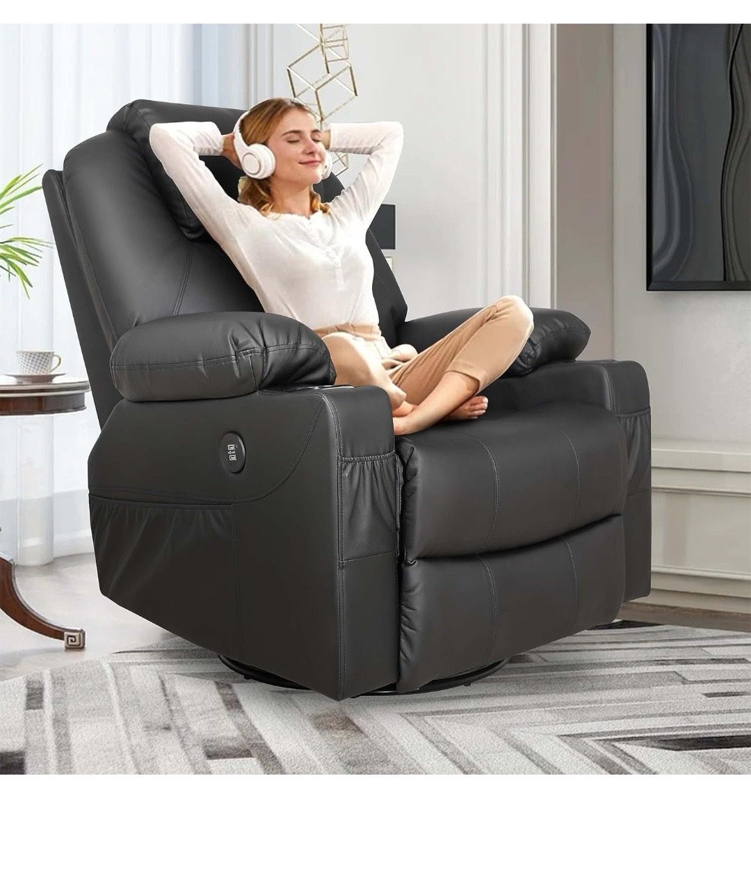 Swivel Rocker Recliner Chairs, Massage Recliner, Power Recliner, Recliner Chair, with Massage and Heat,360 Degree Swivel Recliners,Cup Holder, USB Por