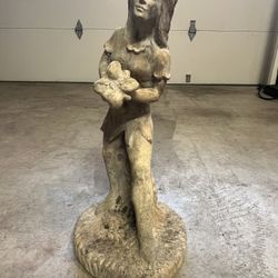Vintage  Cast Stone Garden Girl Statue 22” H