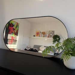 2x Larger Mirrors With Black Rim - 1x Oval And 1x Rectangle 