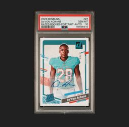 2023 Donruss Dolphins Rookie Devon Achane Rated Rookie Portrait Auto /49 PSA10 