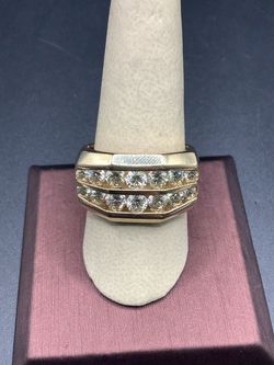14KT Gold Band Ring with Double Row Diamonds