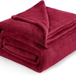 Flannel Fleece Microfiber Throw Blanket, Luxury Wine Red King Size Lightweight Cozy Couch Bed Super Soft and Warm Plush Solid Color 350GSM 108 x 90 in