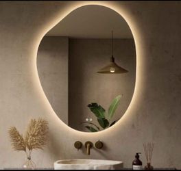 Keonjinn Asymmetrical LED Bathroom Mirror 30 x 40 Inch, HD Tempered Glass. К 297
