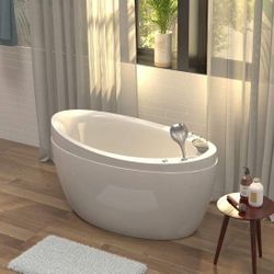 Japanese style 59 in. Acrylic Deep Soaking Freestanding Bathtub with Faucets and Integral Seat