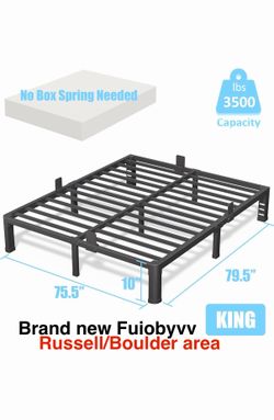New in box 10 Inch King Bed Frame with Rounded Corner and Headboard Hole Mattress Retainers 3500 LBS. Russell/Boulder area