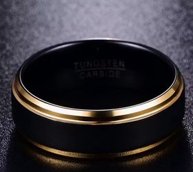 [Golden Tungsten Ring] Golden Tungsten Ring | 8mm width, Vacuum plating, Black matte surface, Men's, USA size 7-15